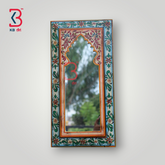 KB ART Multicolor Handpainted Wooden Wall Mirror – 9.5x19 Inch  | Traditional Misri Art Arch Mirror | Jharokha Boho Decor Frame